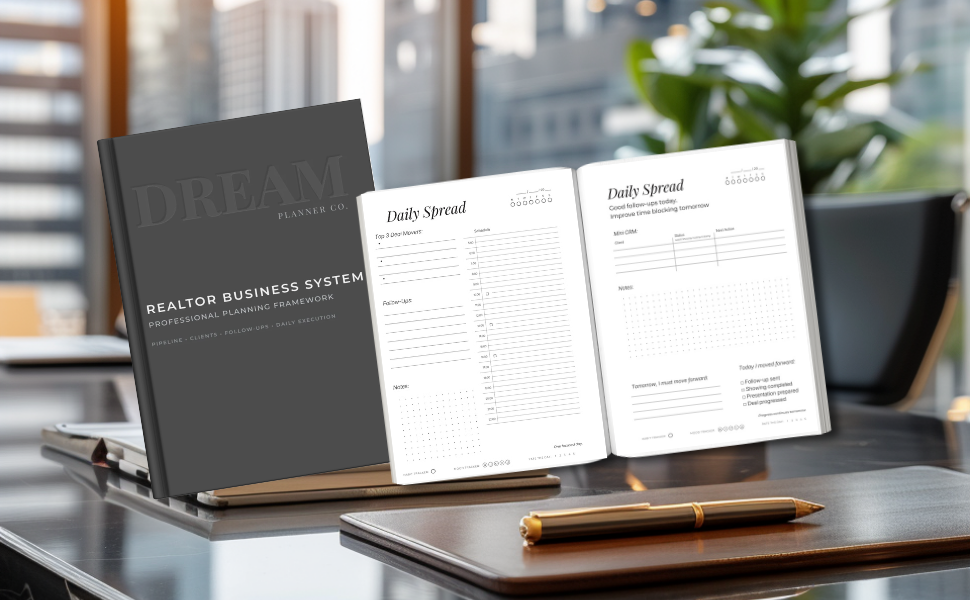 Realtor Planner 2026 – premium daily planner for real estate professionals, designed to boost productivity, sales and client management by Dream Planner Co.