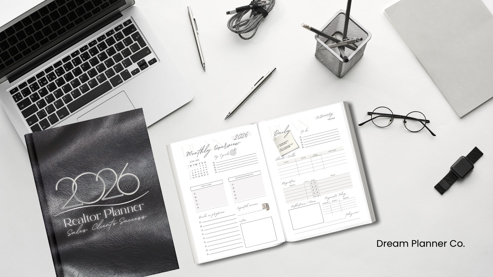 Realtor Planner 2026 – premium daily planner for real estate professionals, designed to boost productivity, sales and client management by Dream Planner Co.