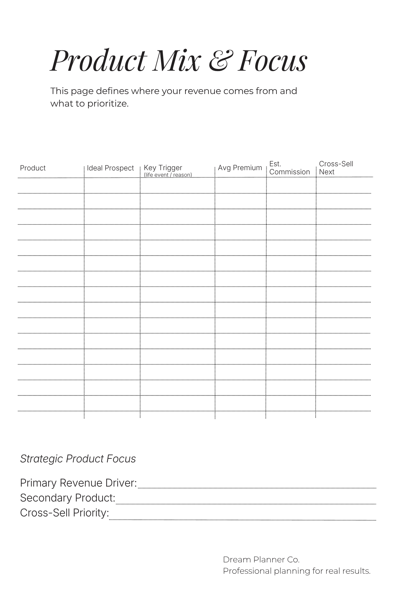 Revenue Control Undated Planner for Insurance Agents: Pipeline, Portfolio & Renewal Tracking System to Increase Commission, Manage Clients, and Control Daily Production