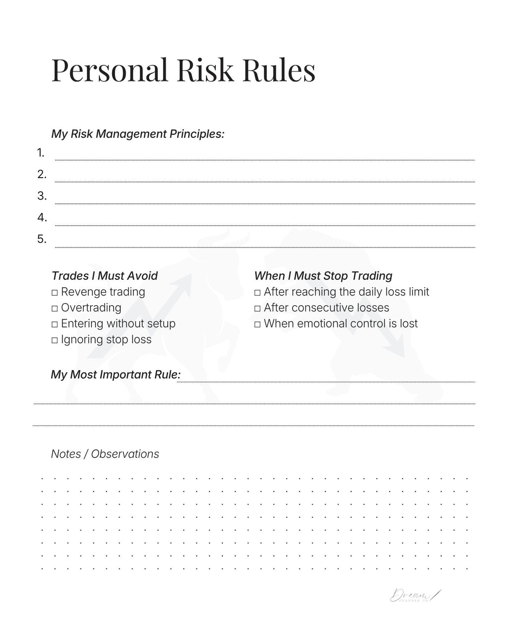 Professional Trading Journal: Trade Log Book & Performance Tracker for Stock, Forex and Crypto Traders | Daily Trading Planner with Risk Management and Strategy Review
