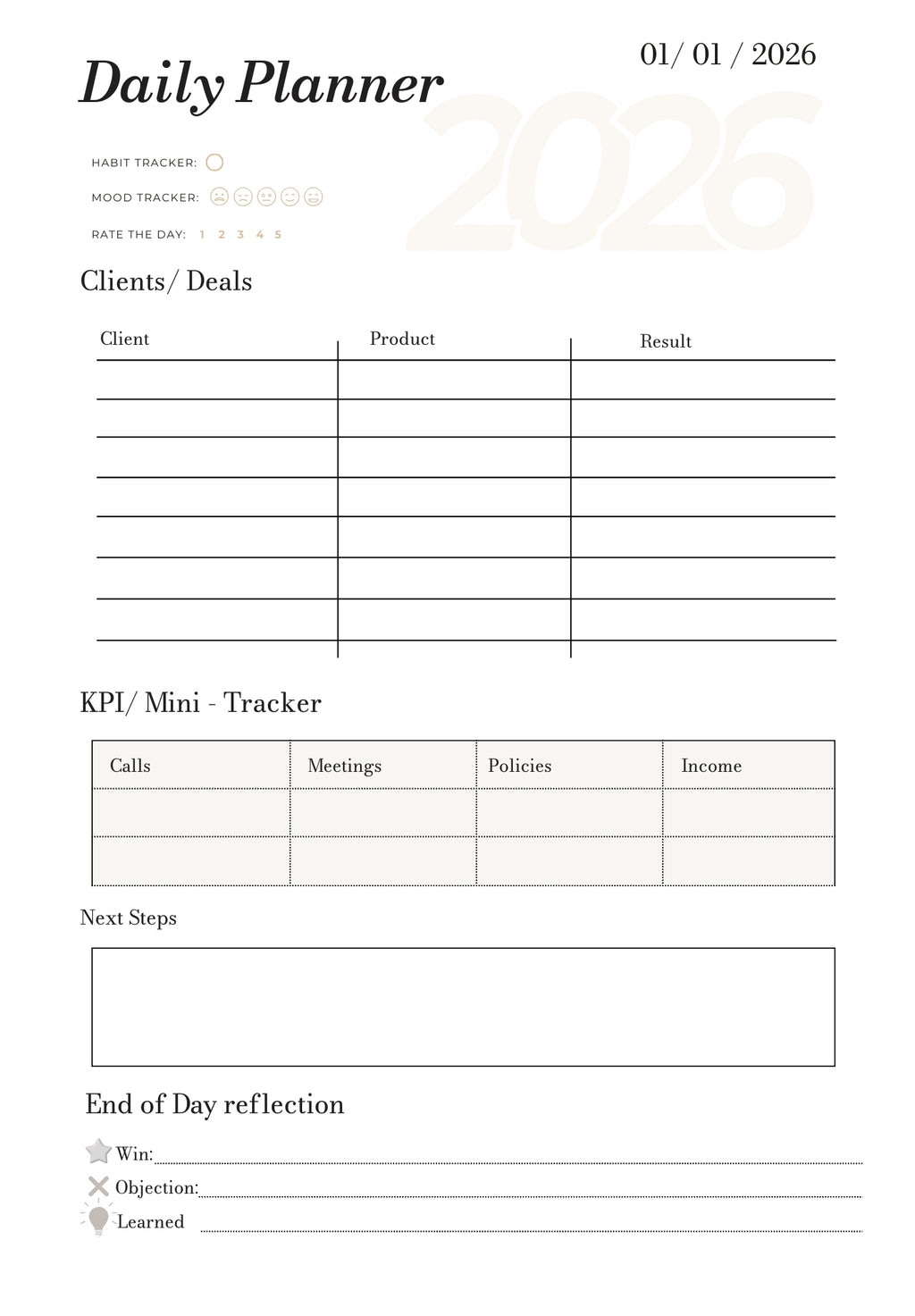 Insurance Agent Planner 2026 - Strategic Daily Planner for Sales Professionals (Discipline, Results & Growth)