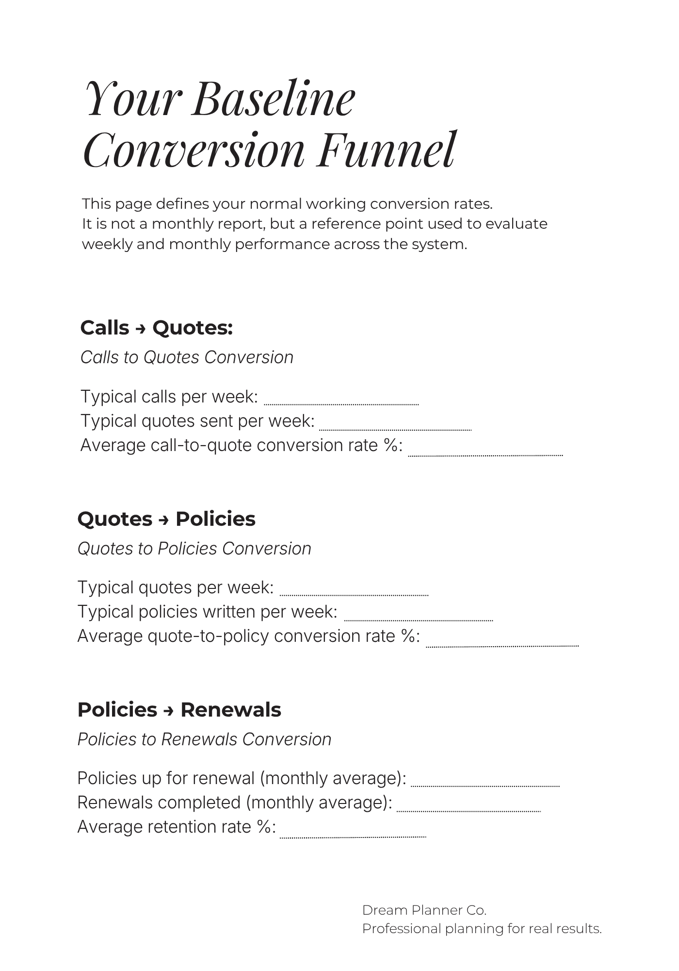 Revenue Control Undated Planner for Insurance Agents: Pipeline, Portfolio & Renewal Tracking System to Increase Commission, Manage Clients, and Control Daily Production