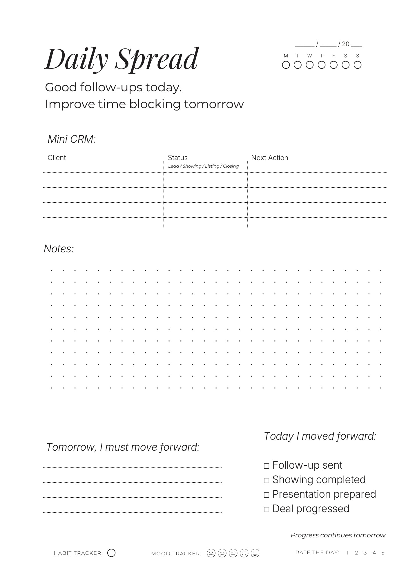 Realtor 30-Day Action Planner – Daily System to Plan & Close Deals