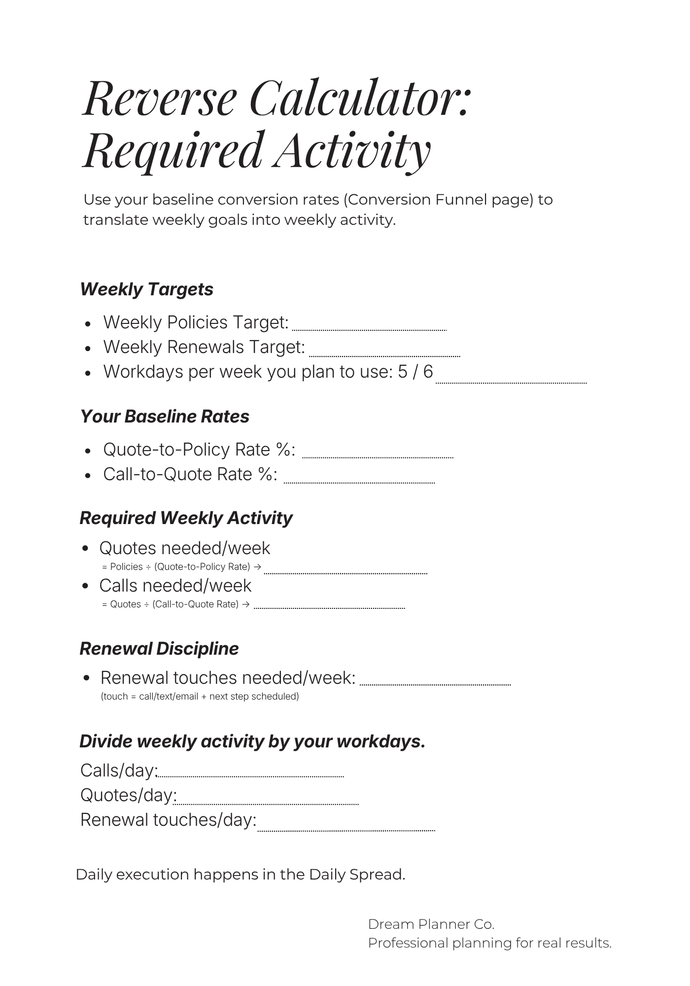 Revenue Control Undated Planner for Insurance Agents: Pipeline, Portfolio & Renewal Tracking System to Increase Commission, Manage Clients, and Control Daily Production