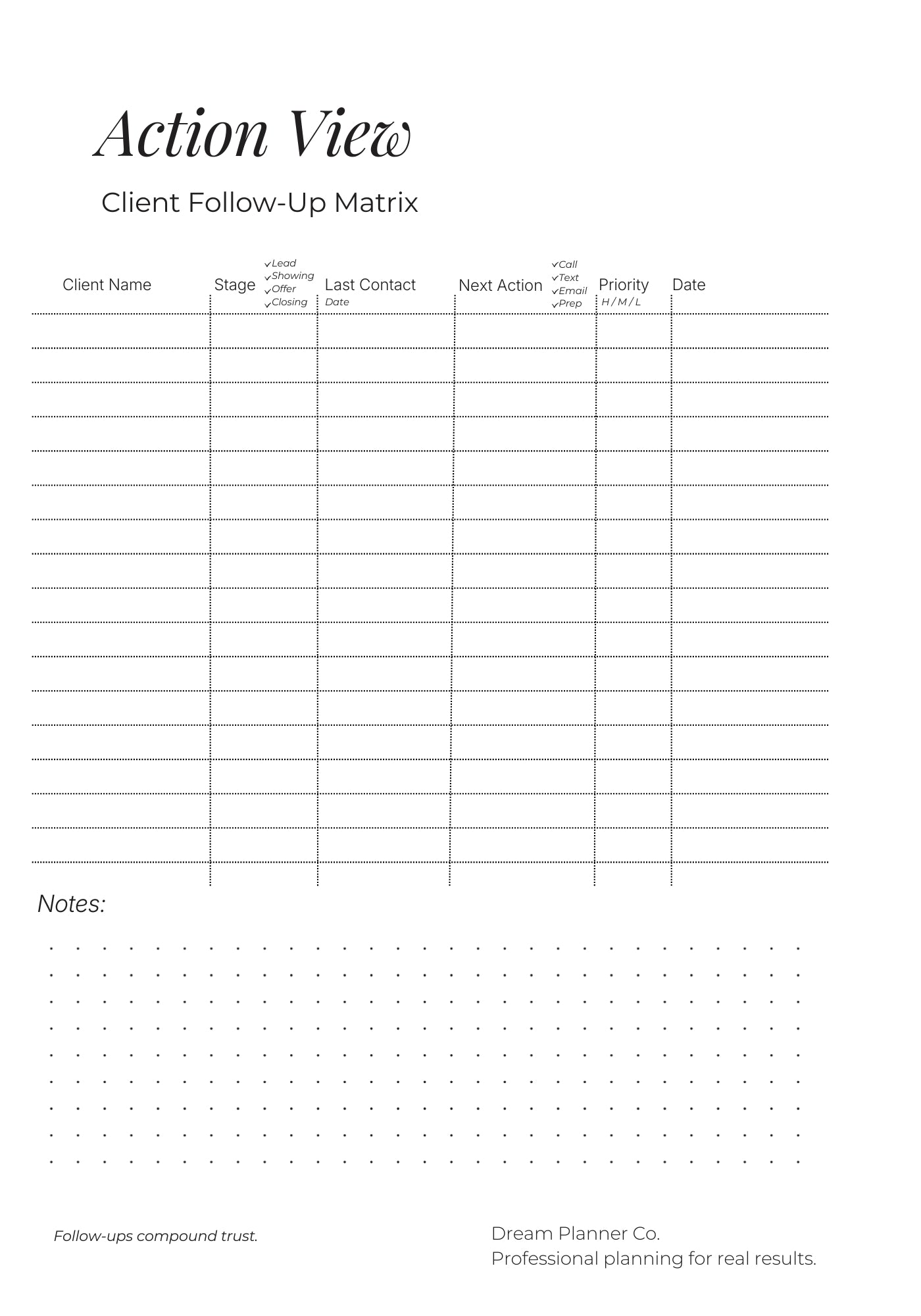 Dream Realtor Planner – Results Edition | Undated Sales Planner