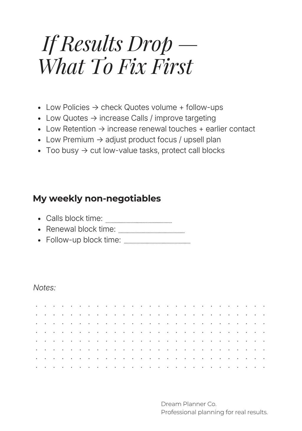 Revenue Control Undated Planner for Insurance Agents: Pipeline, Portfolio & Renewal Tracking System to Increase Commission, Manage Clients, and Control Daily Production