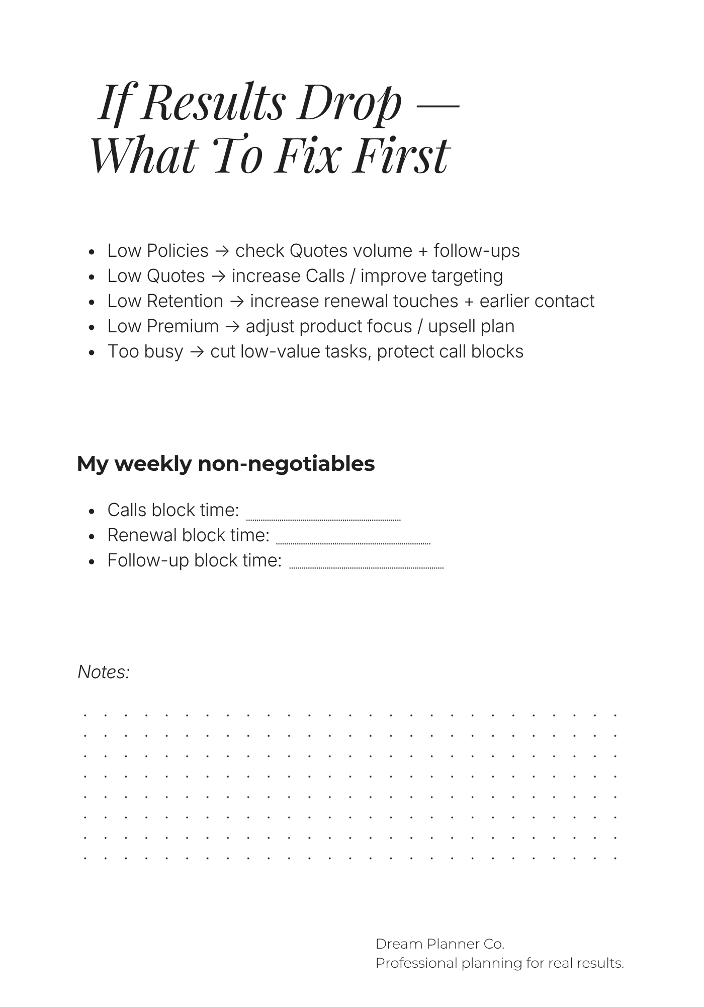 Revenue Control Undated Planner for Insurance Agents: Pipeline, Portfolio & Renewal Tracking System to Increase Commission, Manage Clients, and Control Daily Production