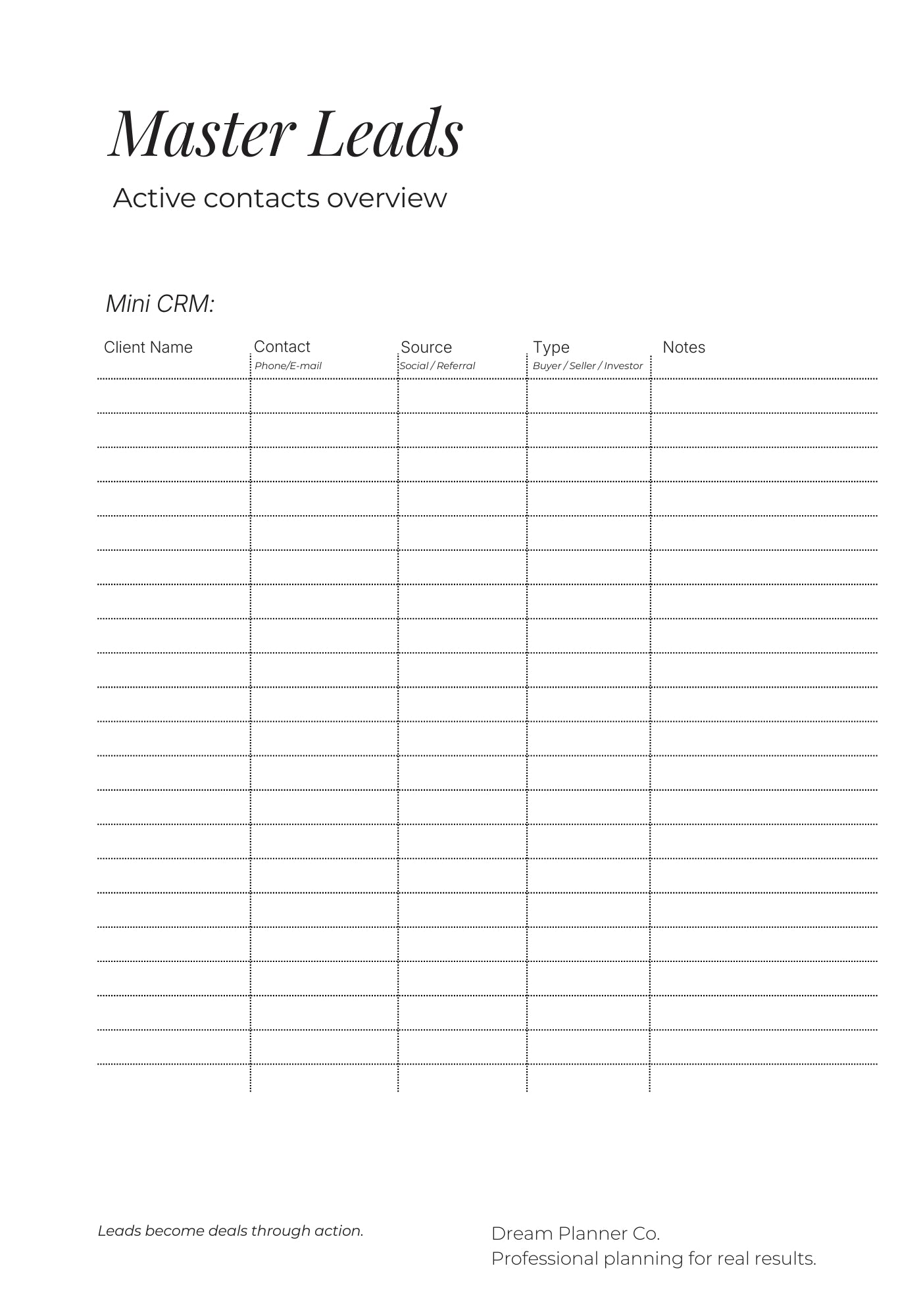 Dream Realtor Planner – Results Edition | Undated Sales Planner