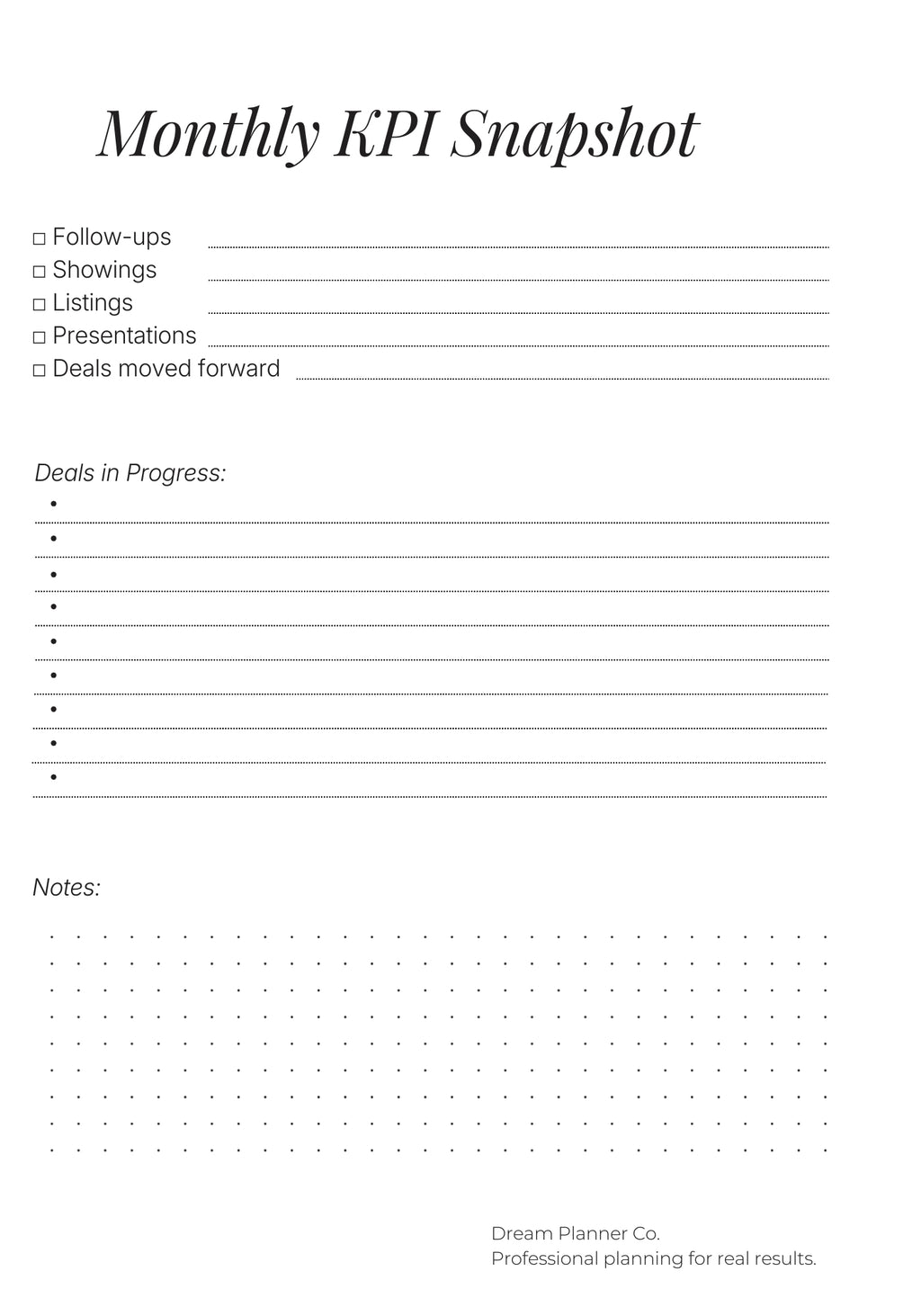 Dream Realtor Planner – Results Edition | Undated Sales Planner