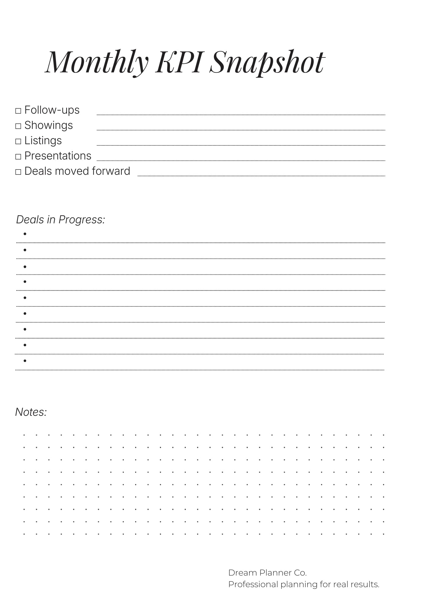 Dream Realtor Planner – Results Edition | Undated Sales Planner