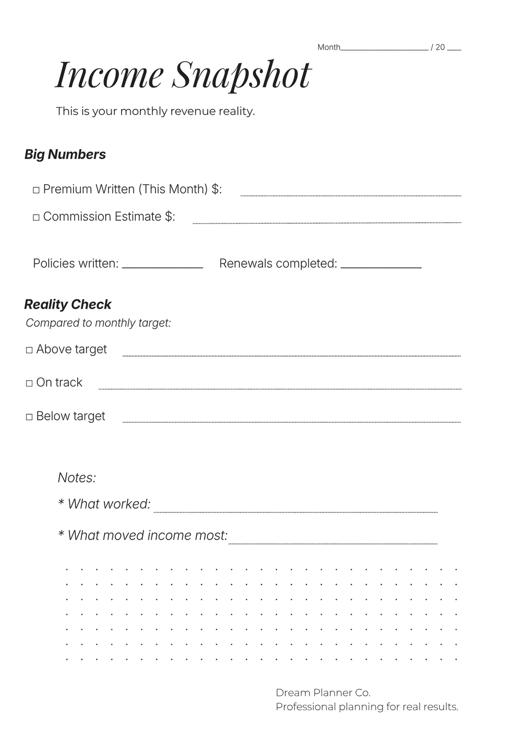 Revenue Control Undated Planner for Insurance Agents: Pipeline, Portfolio & Renewal Tracking System to Increase Commission, Manage Clients, and Control Daily Production