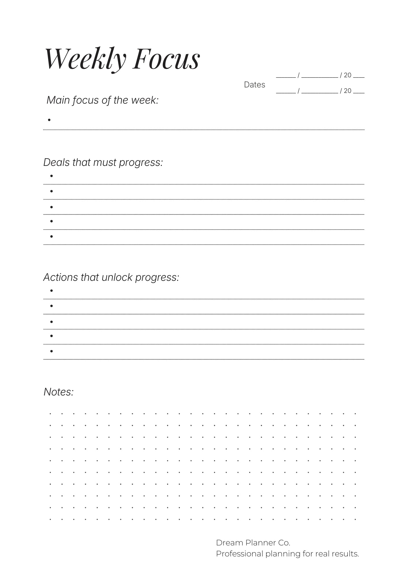 Dream Realtor Planner – Results Edition | Undated Sales Planner