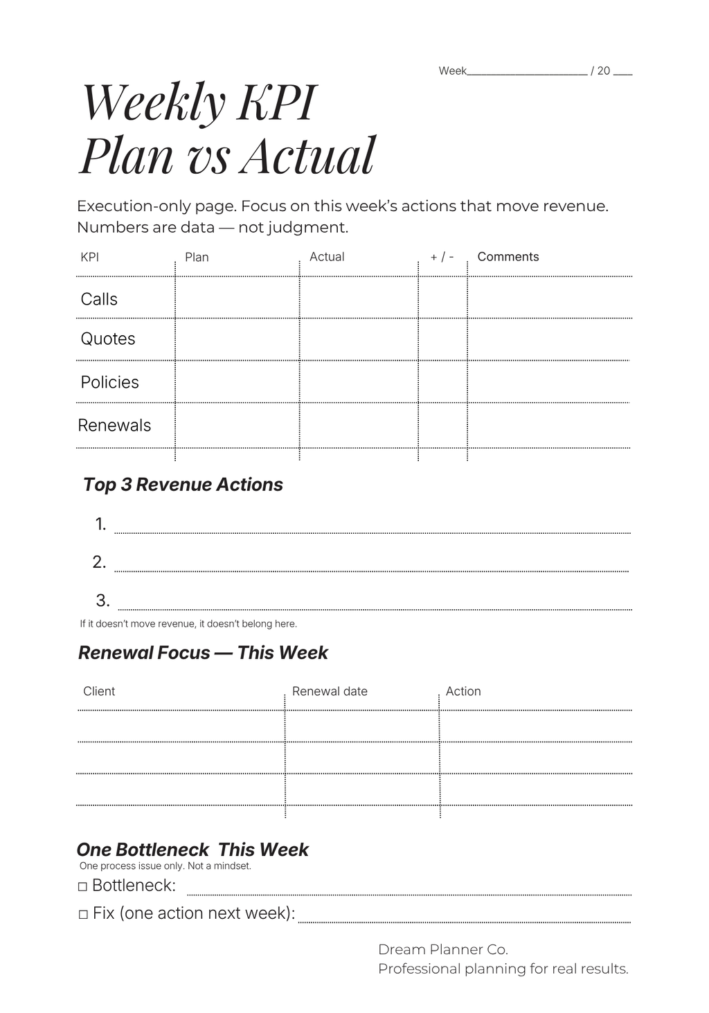 Revenue Control Undated Planner for Insurance Agents: Pipeline, Portfolio & Renewal Tracking System to Increase Commission, Manage Clients, and Control Daily Production