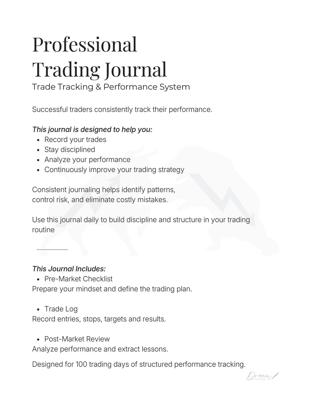 Professional Trading Journal: Trade Log Book & Performance Tracker for Stock, Forex and Crypto Traders | Daily Trading Planner with Risk Management and Strategy Review