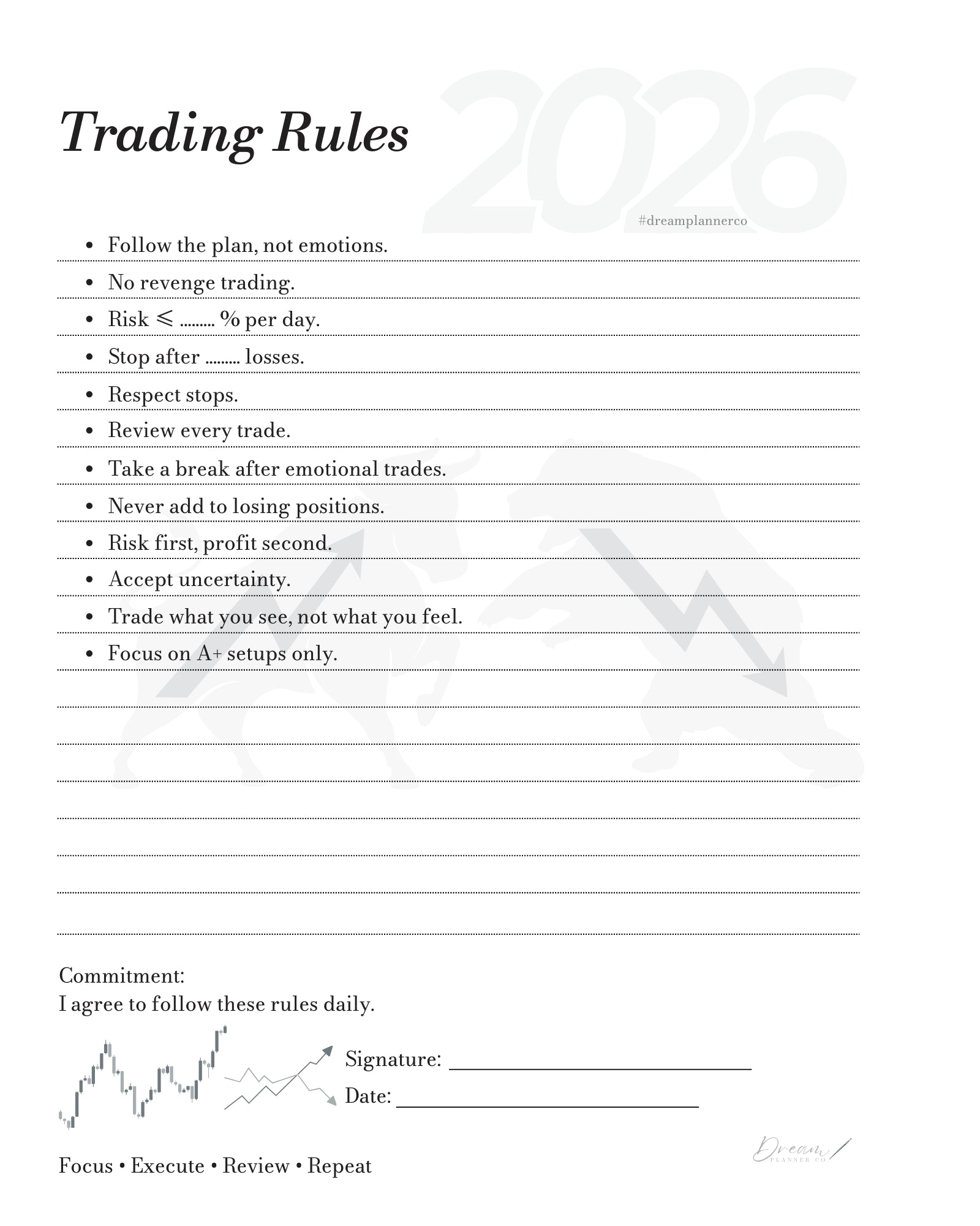 Trader Planner 2026 | Daily Trading Journal & Risk Management