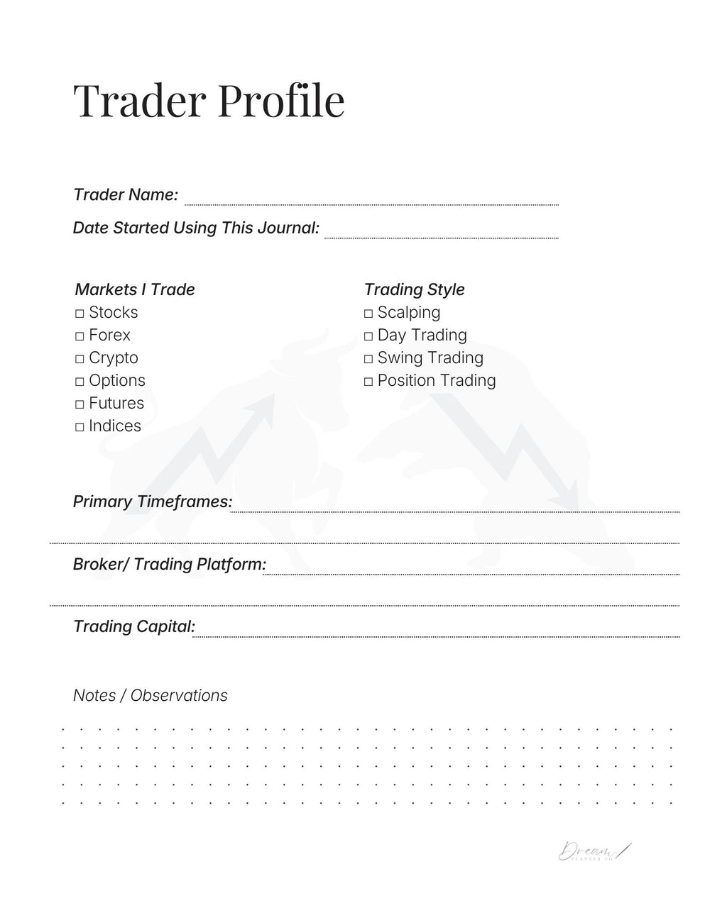 Professional Trading Journal: Trade Log Book & Performance Tracker for Stock, Forex and Crypto Traders | Daily Trading Planner with Risk Management and Strategy Review