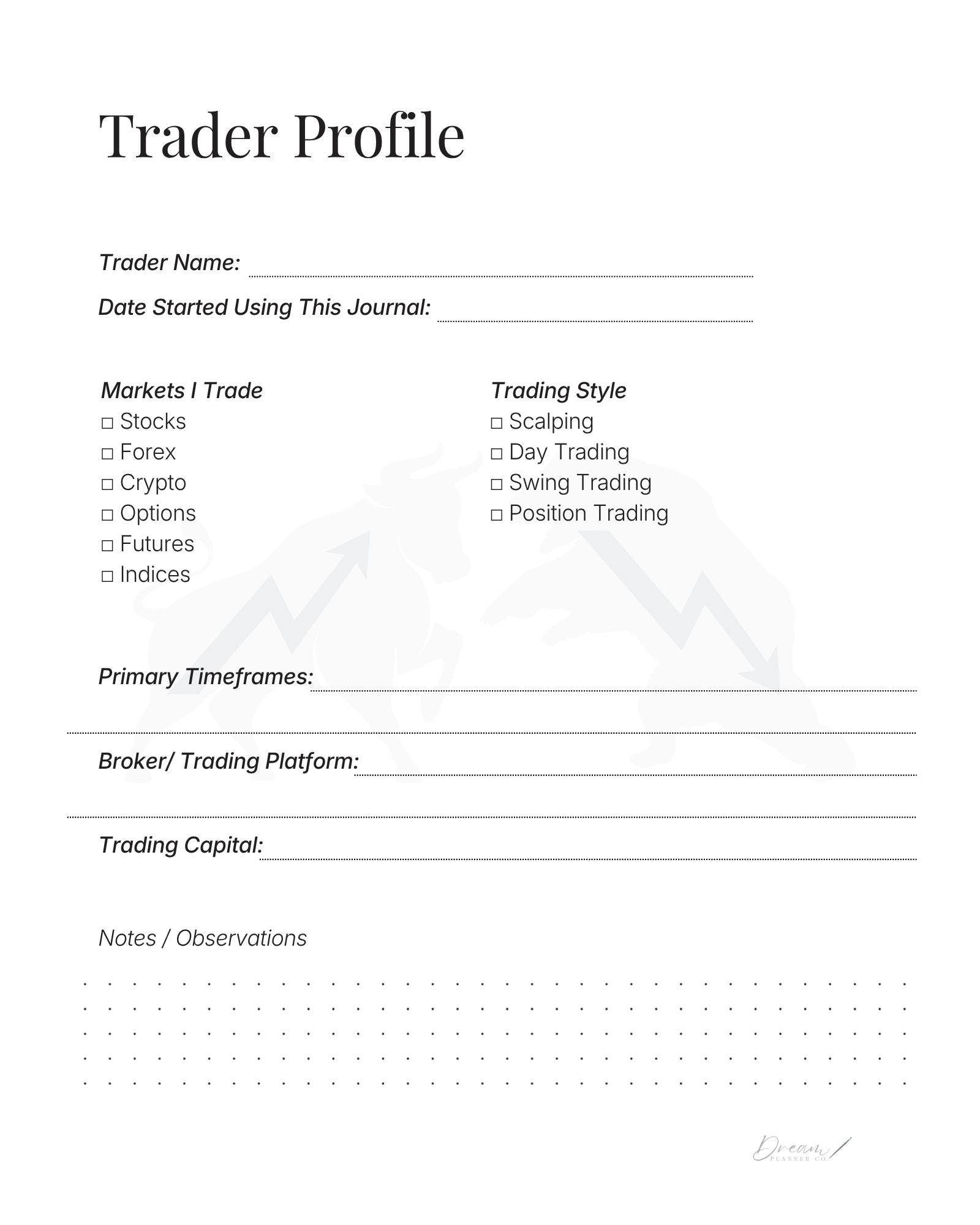 Professional Trading Journal: Trade Log Book & Performance Tracker for Stock, Forex and Crypto Traders | Daily Trading Planner with Risk Management and Strategy Review