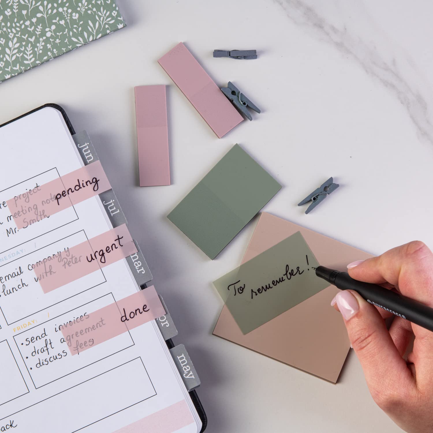 Transparent Sticky Notes Set | Clear Planner Tabs & Quick-Dry Pen