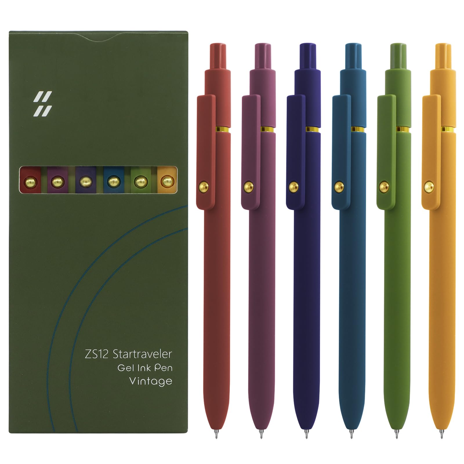 UIXJODO Gel Pens | Gold Vintage Set of 6 — Fine 0.5 mm Writing Pens