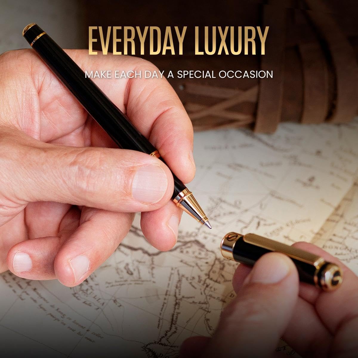 Scriveiner Black & Gold Rollerball Pen | Luxury Writing Tool