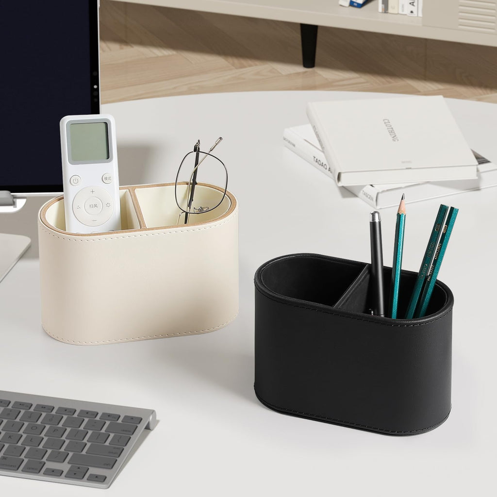 PU Leather Pen Holder – Dual-Compartment Desk Organizer Cup