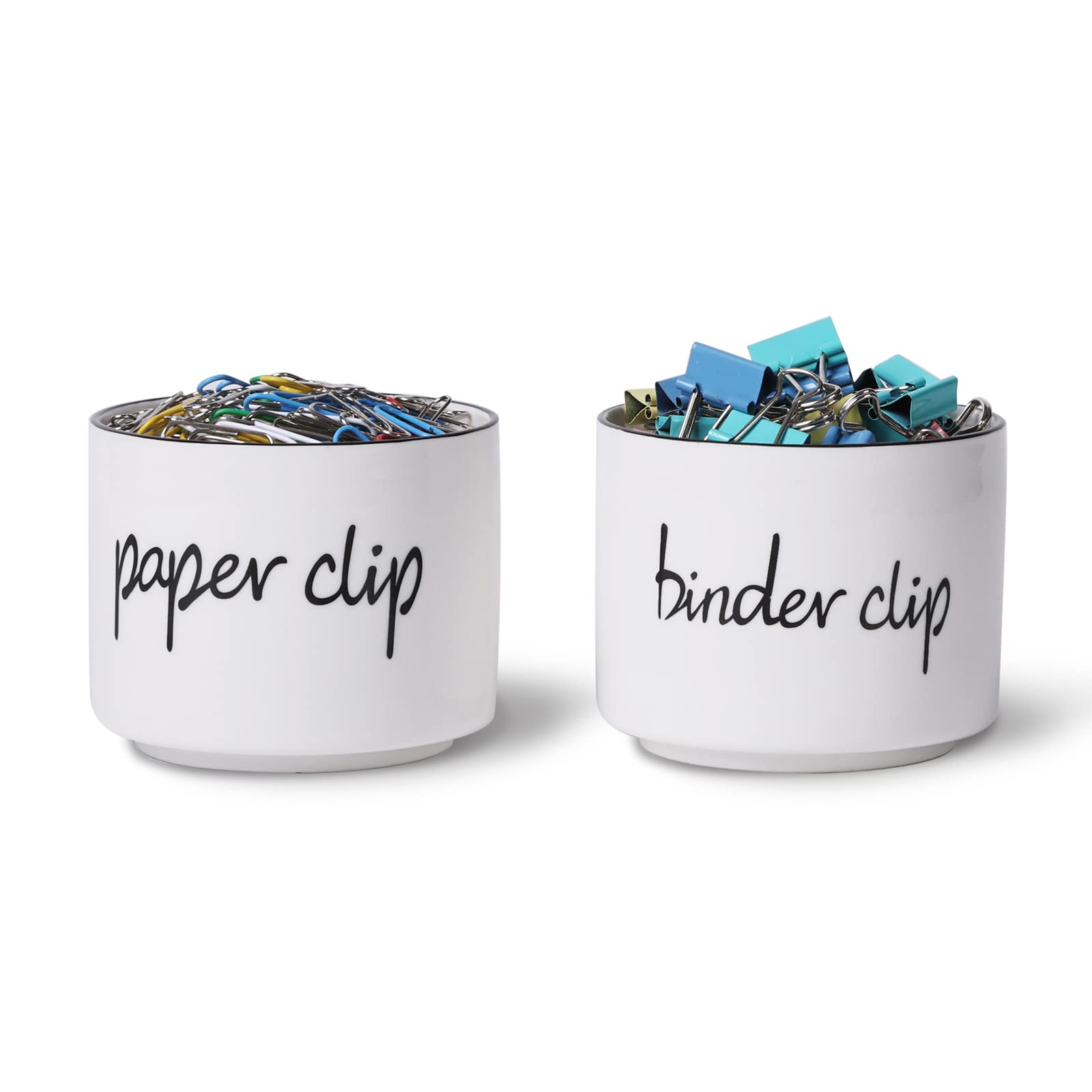 Ceramic Paper Clip & Binder Clip Holder Set – Desk Organizer