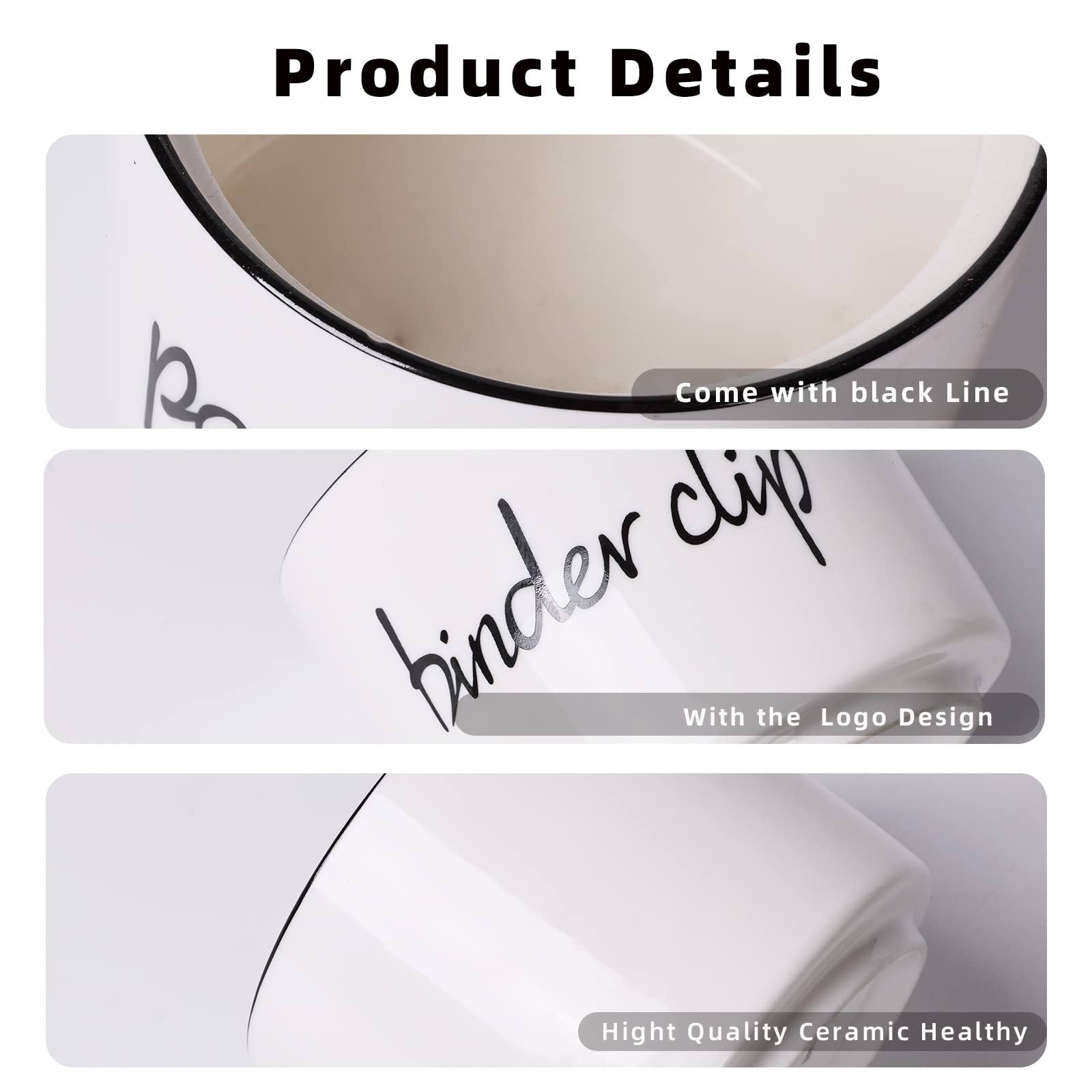 Ceramic Paper Clip & Binder Clip Holder Set – Desk Organizer