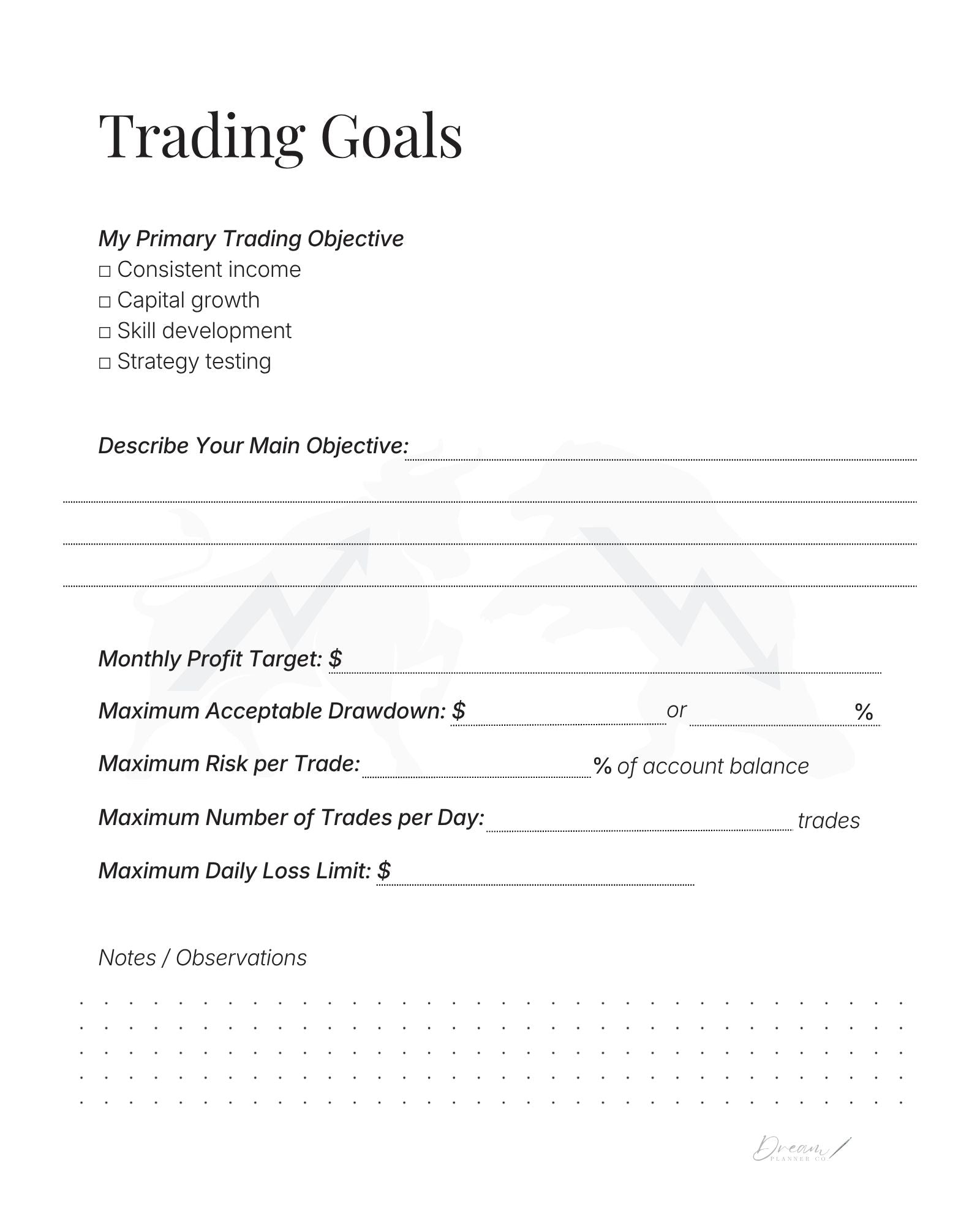Professional Trading Journal: Trade Log Book & Performance Tracker for Stock, Forex and Crypto Traders | Daily Trading Planner with Risk Management and Strategy Review