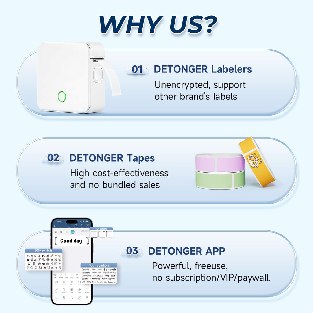 Detonger Bluetooth Label Maker – Portable Rechargeable Mini Printer