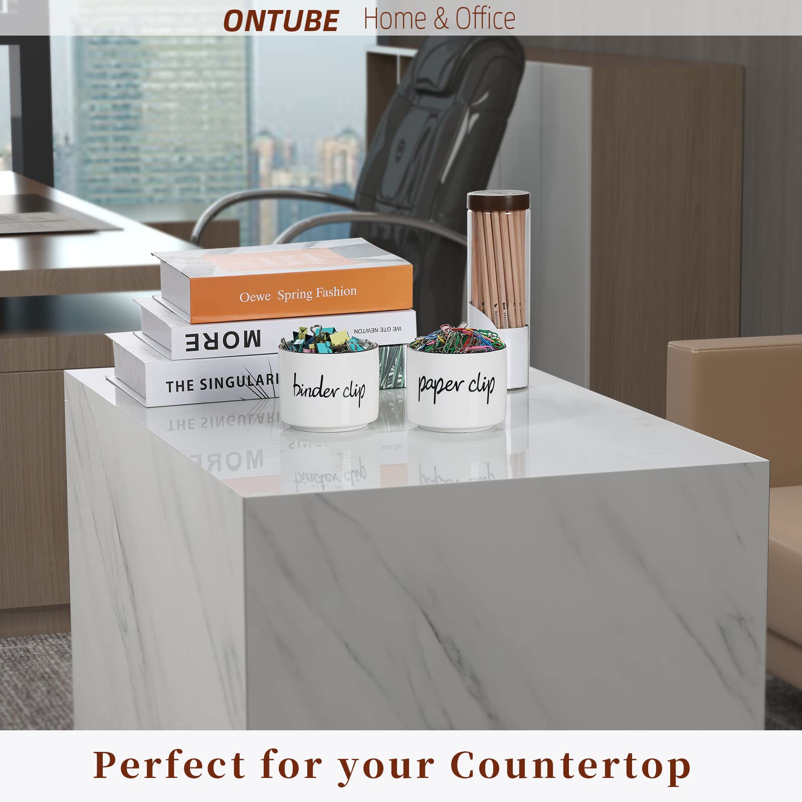 Ceramic Paper Clip & Binder Clip Holder Set – Desk Organizer