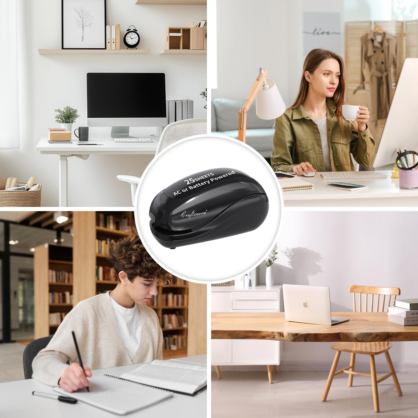 Craftinova Electric Stapler with Staples | Compact Office Stapler