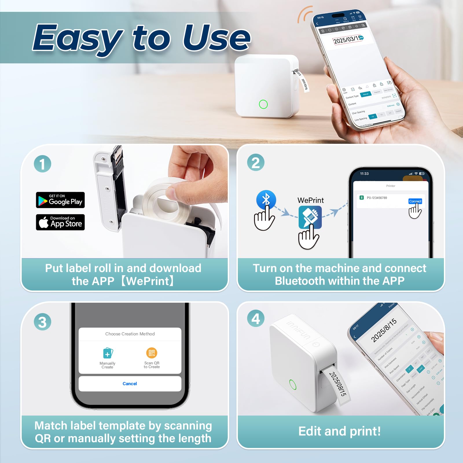 Detonger Bluetooth Label Maker – Portable Rechargeable Mini Printer