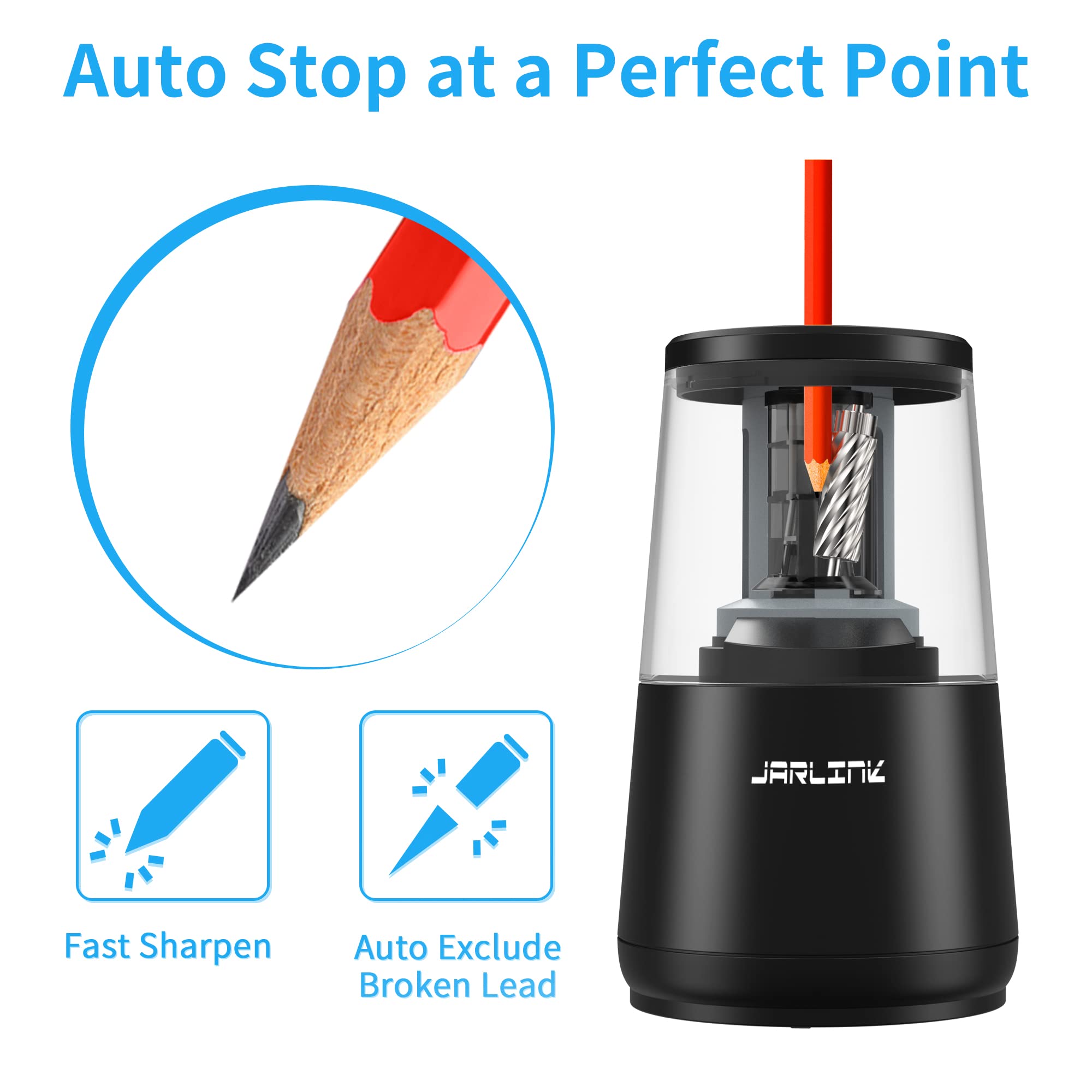 JARLINK Electric Pencil Sharpener | Heavy-Duty Auto Stop