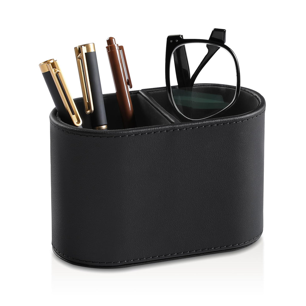 PU Leather Pen Holder – Dual-Compartment Desk Organizer Cup