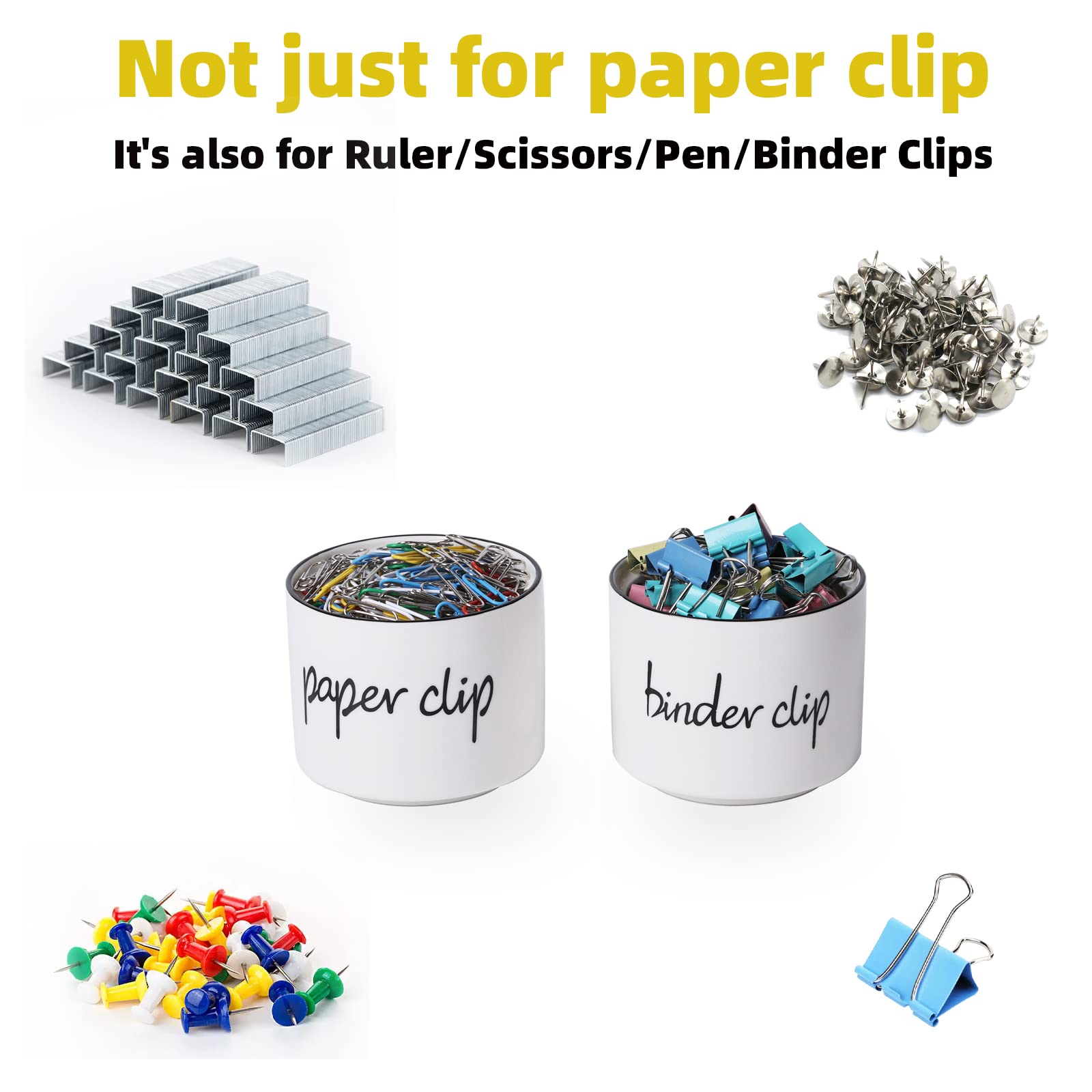 Ceramic Paper Clip & Binder Clip Holder Set – Desk Organizer