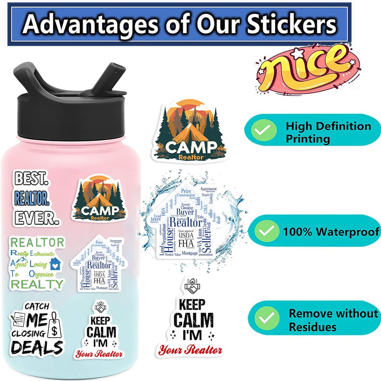 Realtor Stickers Pack (50 pcs) – Cute Real Estate Vinyl Stickers
