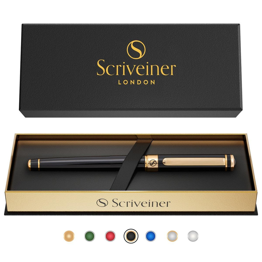 Scriveiner Black & Gold Rollerball Pen | Luxury Writing Tool