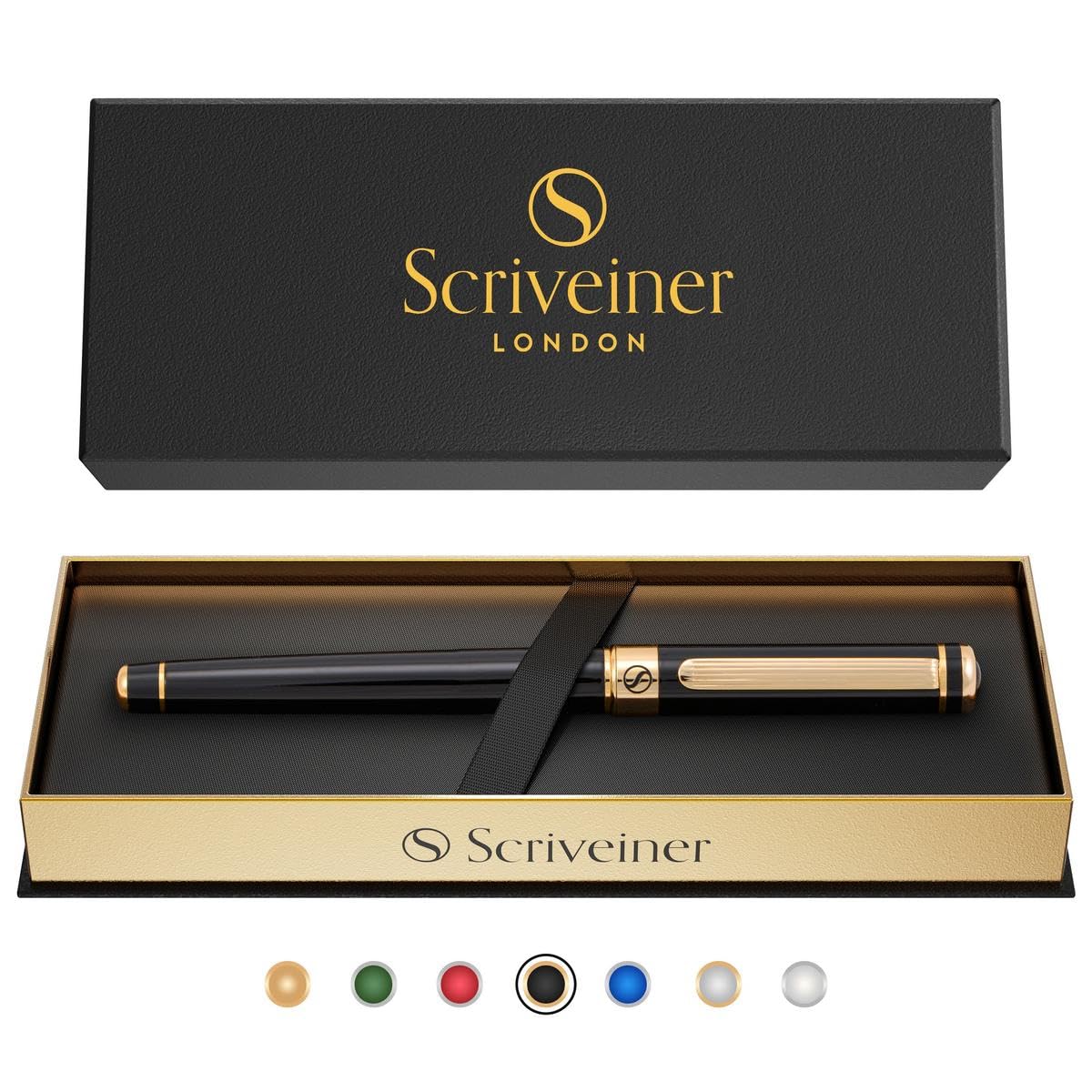 Scriveiner Black & Gold Rollerball Pen | Luxury Writing Tool