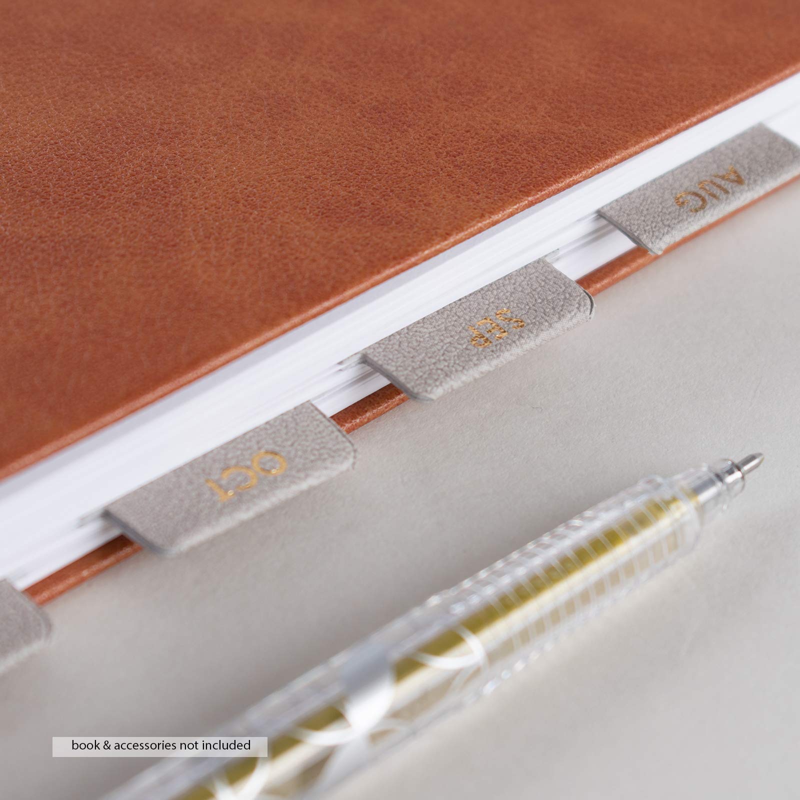 Vegan Leather Gold Foil Monthly Tabs – 12 Adhesive Planner Labels