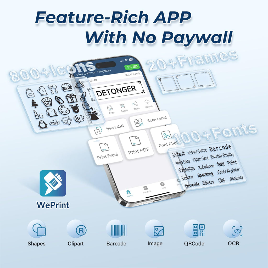 Detonger Bluetooth Label Maker – Portable Rechargeable Mini Printer