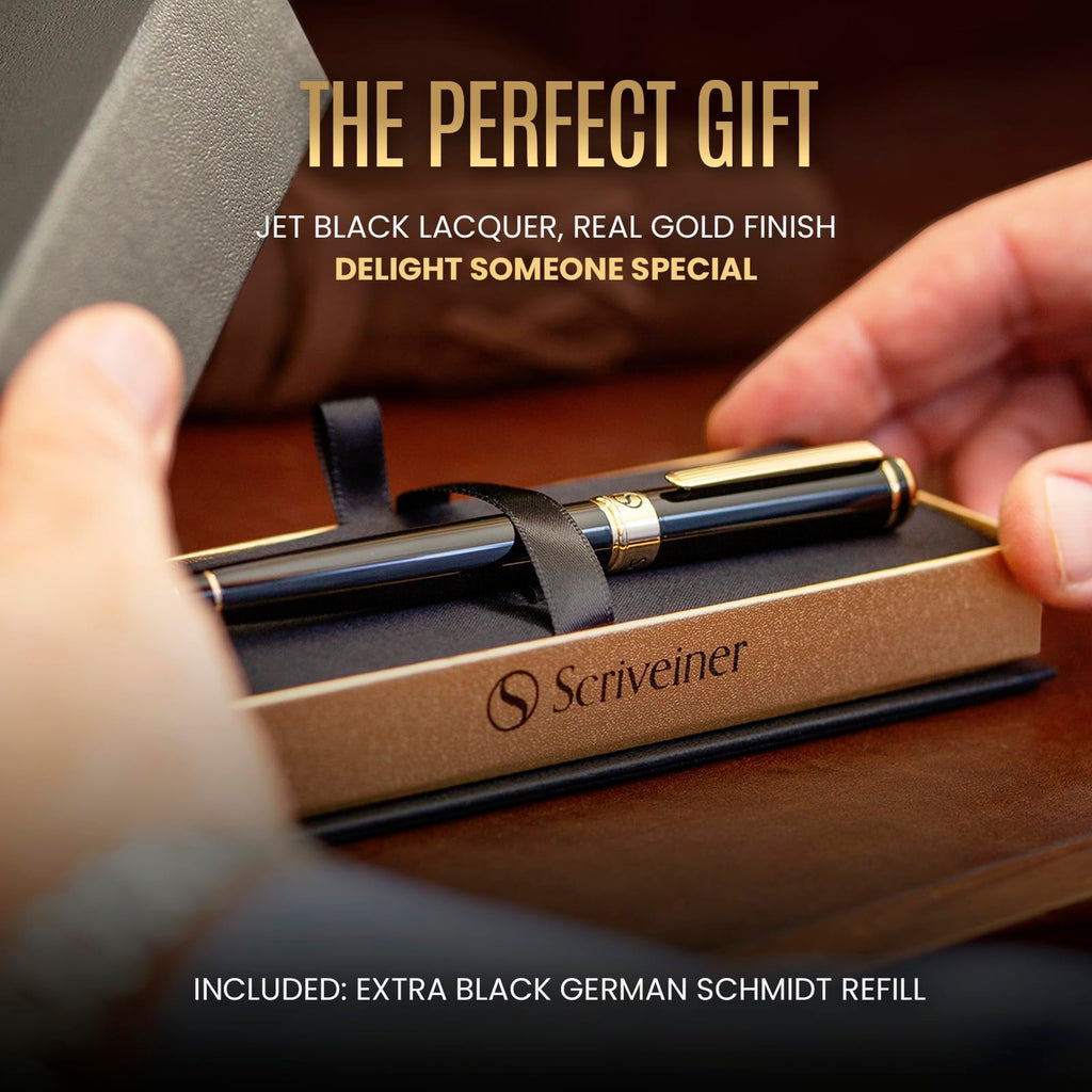 Scriveiner Black & Gold Rollerball Pen | Luxury Writing Tool