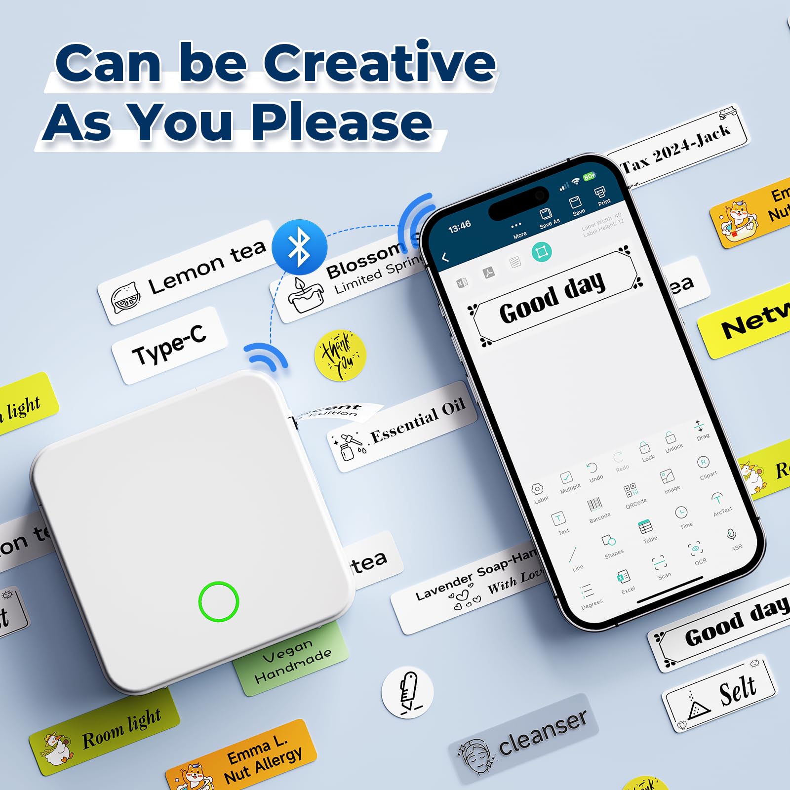 Detonger Bluetooth Label Maker – Portable Rechargeable Mini Printer