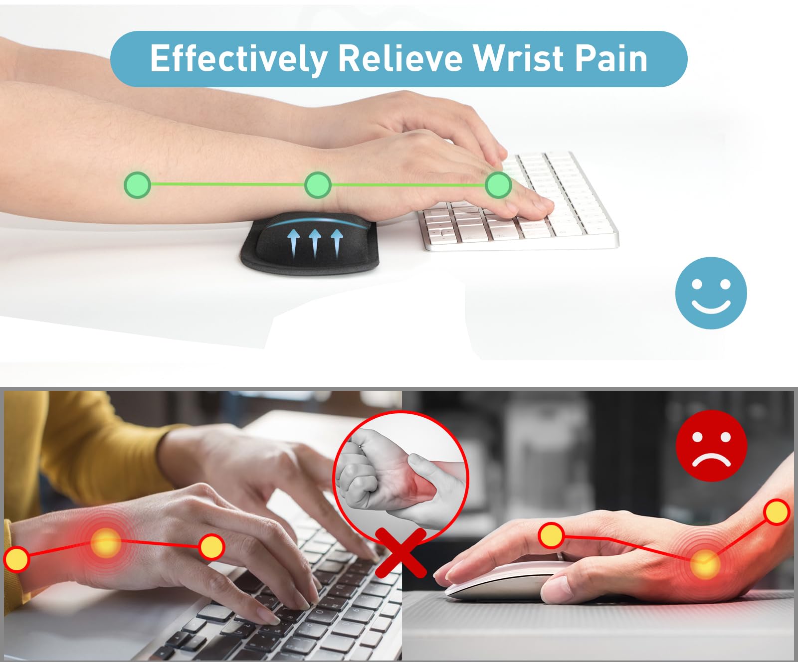 Keyboard Wrist Rest Memory Foam for Ergonomic Typing & Pain Relief
