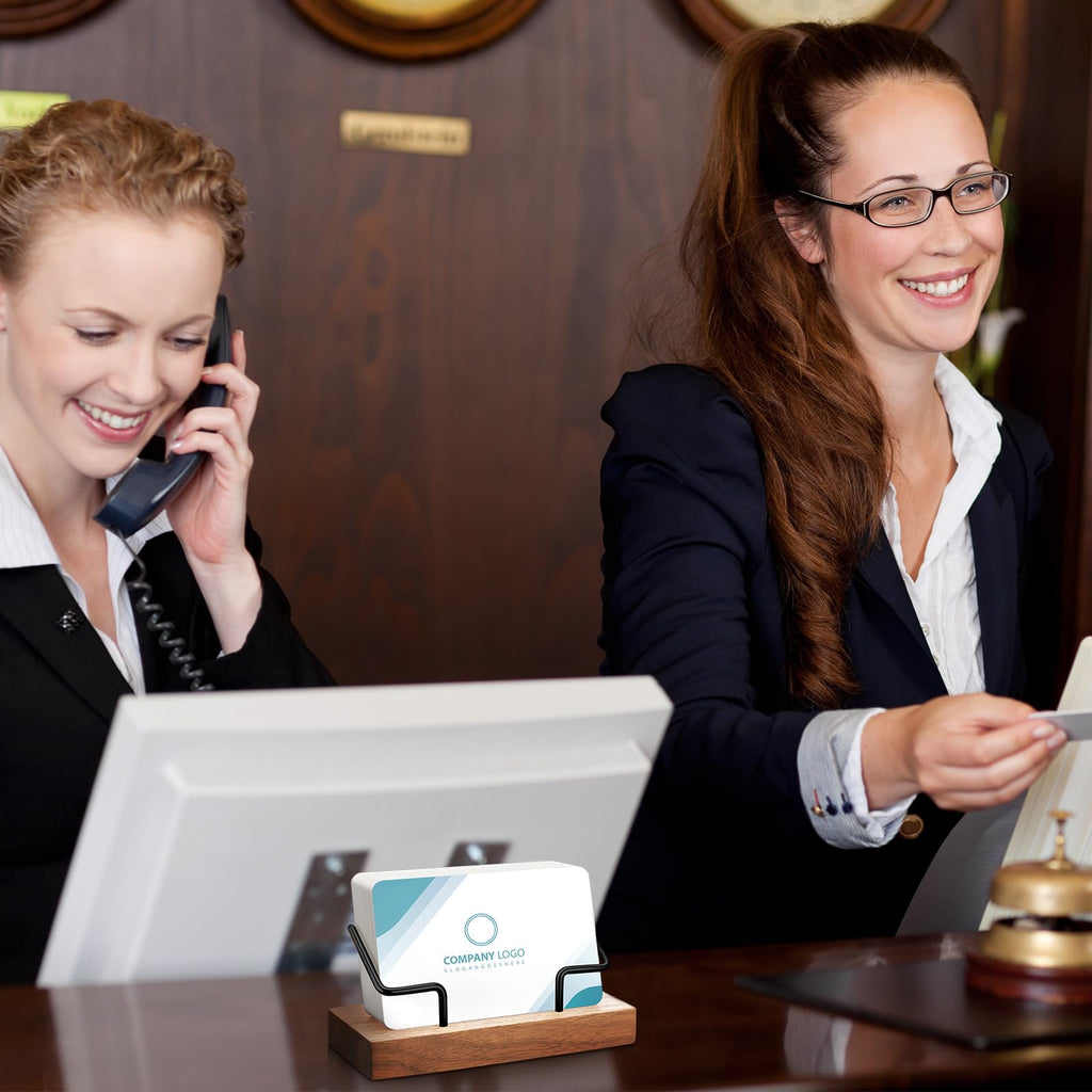 Wood Business Card Holder Set (2-Pack) – Minimal Desk Display Stand