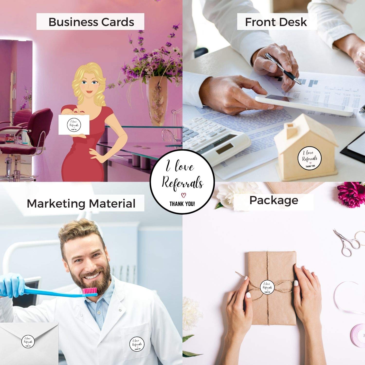 Thank You Referral Stickers Roll – 500 Waterproof Labels (1.5”)