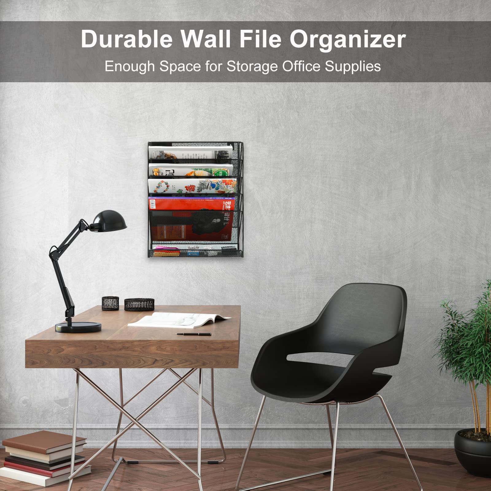 5-Tier Wall File Holder – Mesh Hanging Folder Organizer for Office