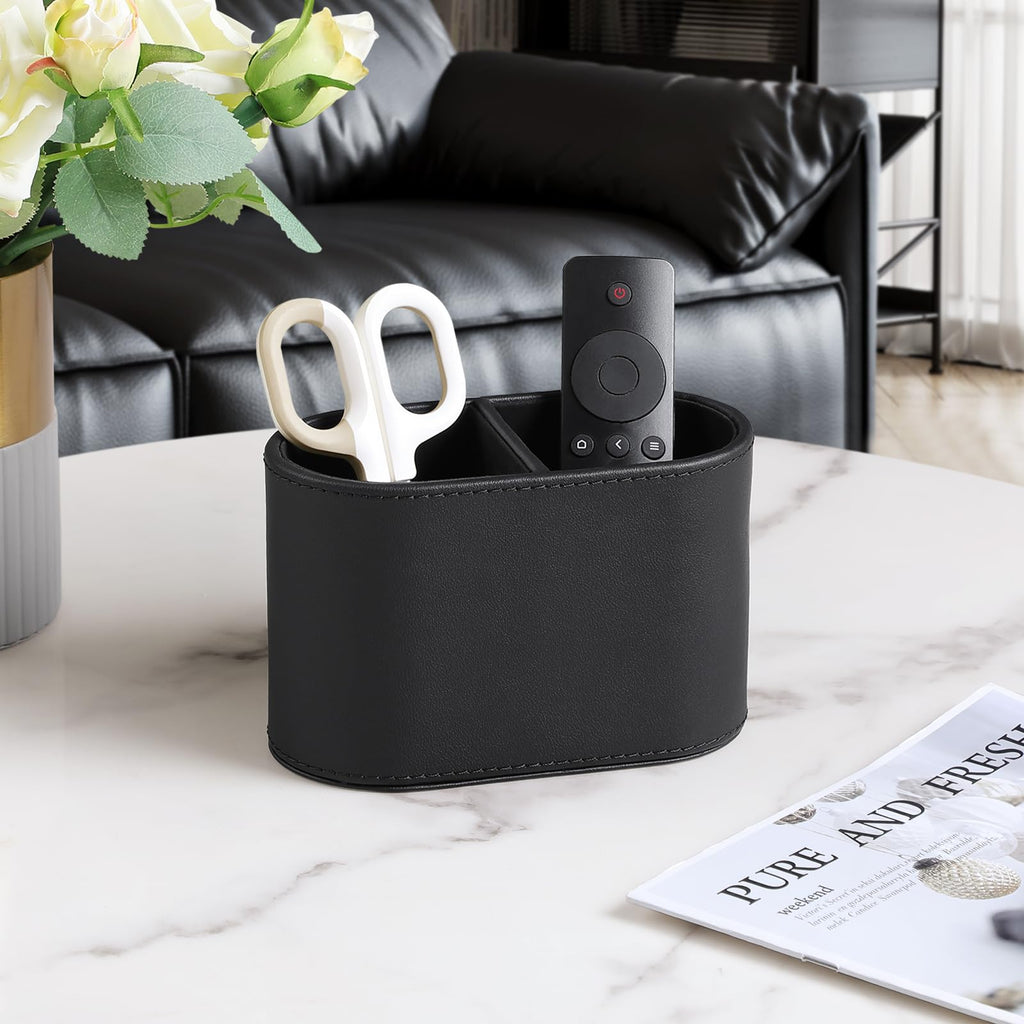 PU Leather Pen Holder – Dual-Compartment Desk Organizer Cup