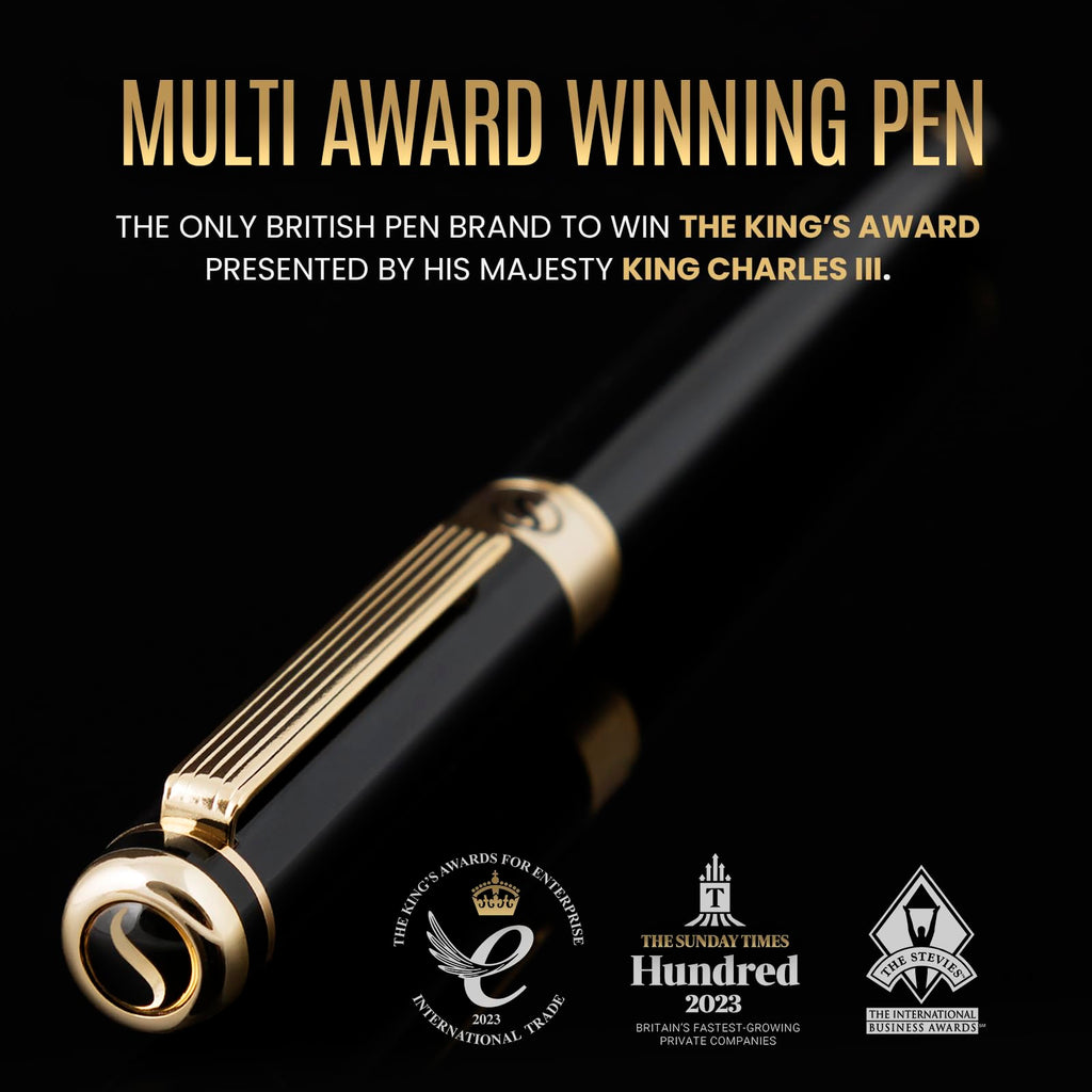 Scriveiner Black & Gold Rollerball Pen | Luxury Writing Tool