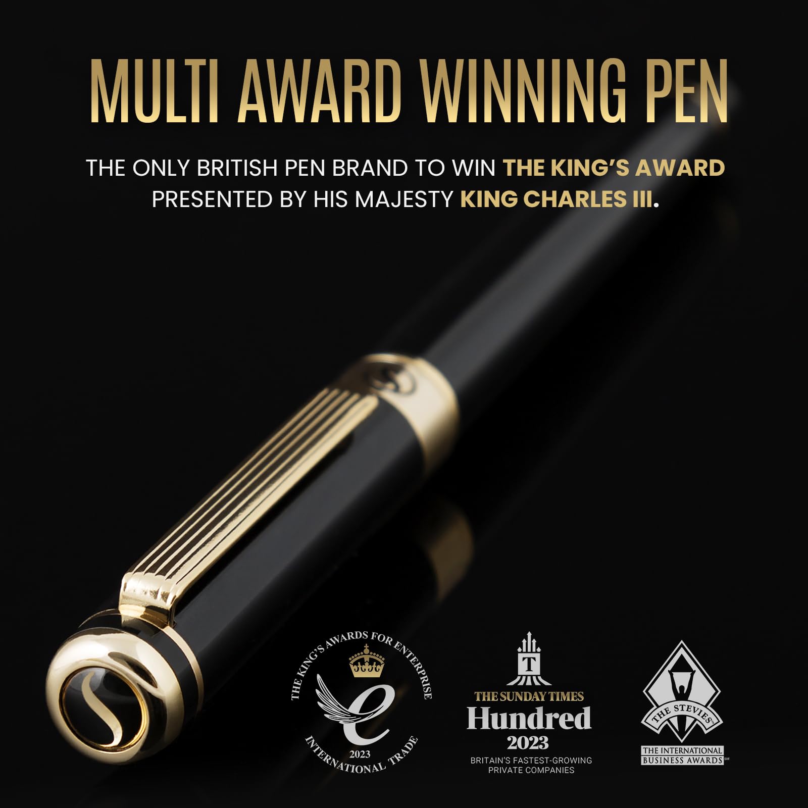 Scriveiner Black & Gold Rollerball Pen | Luxury Writing Tool