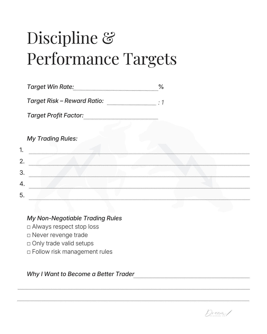Professional Trading Journal: Trade Log Book & Performance Tracker for Stock, Forex and Crypto Traders | Daily Trading Planner with Risk Management and Strategy Review